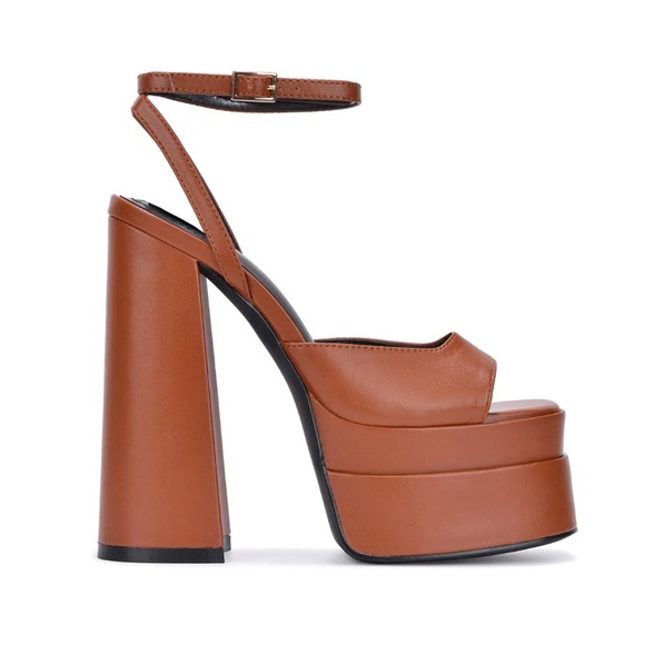•CAPE ROBBIN• “Sicili” Square Open Toe Platform Heels - Brown // NIB - Picture 3 of 12